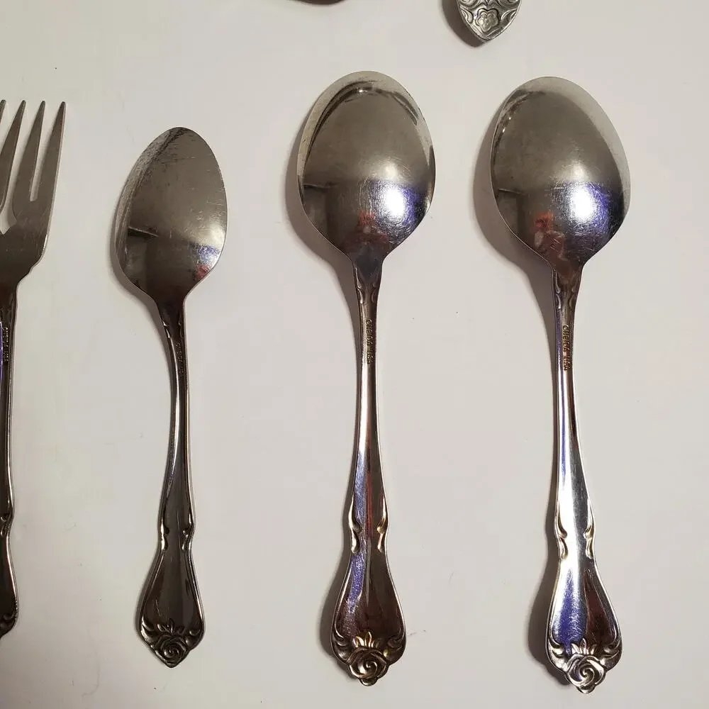 Vintage 1881 Rogers Oneida Mixed Lot Arbor True Rose Stainless Flatware 13 Piece